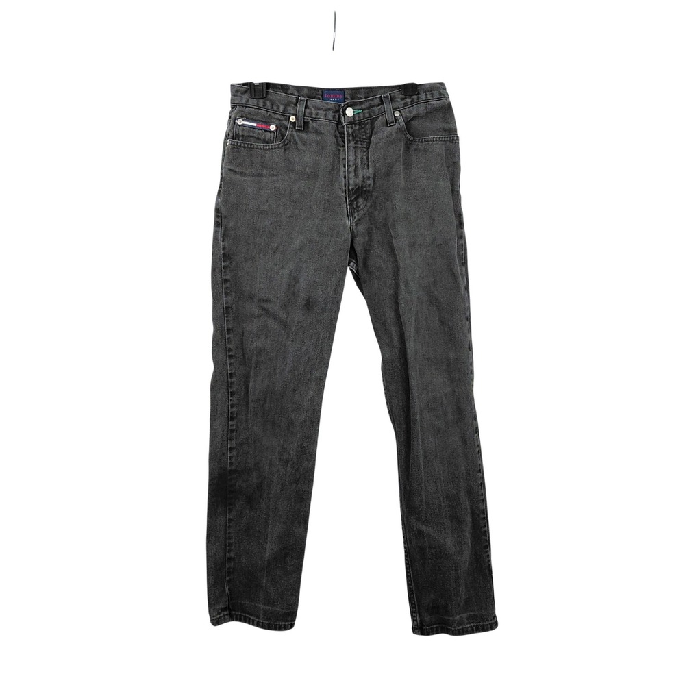 VTG Tommy Hilfiger Jeans Women's Charcoal Wash Straight Leg Patch Y2K Size 11 30